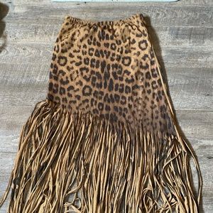 Asymmetrical Cheetah Fringe Skirt